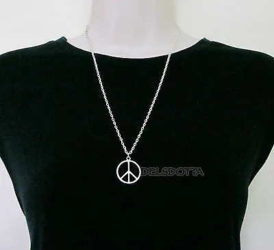 FANCY DRESS PEACE SIGN NECKLACE 24 INCH CHAIN HIPPY 1960s ACCESSORIES JEWELLERY3 • £2.99