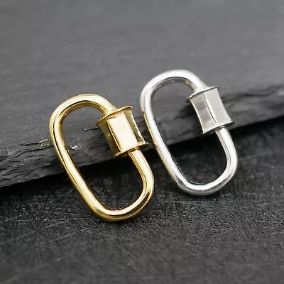 Sterling Silver CZ Oval Carabiner Screw Clasp Lock DIY Jewelry Findings A2144 • $13.99