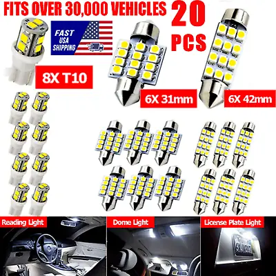 $7.39 • Buy 20pcs LED Interior Lights Bulbs Kit Car Trunk Dome License Plate Lamps 6000K T10
