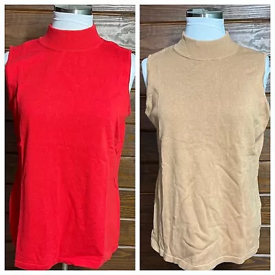 Lot Of 2 Joan Rivers M Mock Neck Turtleneck Sleeveless Knit Tops Red & Beige NWT • $29