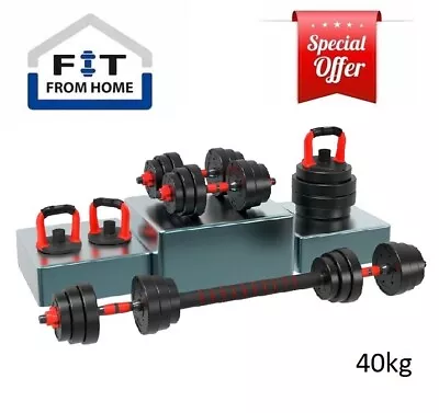 40kg Adjustable Dumbbell Set Barbell Kettlebell Push Up Stand 4-in-1 • $121