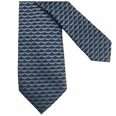 David Chu Mens Seven Fold Necktie Brown Blue Pattern 100% Silk Tie Made In Italy • $39