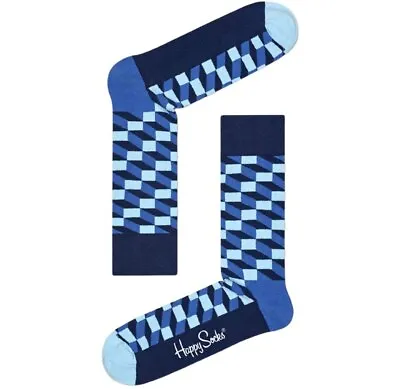 HAPPY SOCKS Men's Blue Filled Optic Cotton Sock Size 8-12 NWT • $8