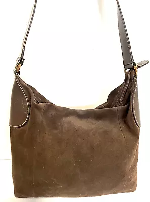EDDIE BAUER Brown GENUINE SUEDE & LEATHER Hobo Shoulder Handbag EXCELLENT • $24.50