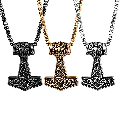 Mens Large Viking Norse Thor's Hammer Mjolnir Pendant Amulet Necklace Chain 22  • $10.99