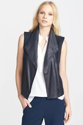 VINCE L36513 Woman's VINCE Asymmetric Leather Linen-Blend Vest Size Large • £395.33