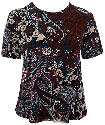 Multi Paisley Floral Print Short Sleeve T Shirt Swing Top Round Neck Ladies • £11.66