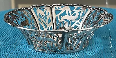Antique Art Deco Leaping Stag Silver 800 Germany Dish Bowl Basket Adolf Mogler • $250