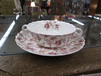 Copeland Spode England Rosebud Chintz Cream Soup & Underplate/Saucer • $25.95