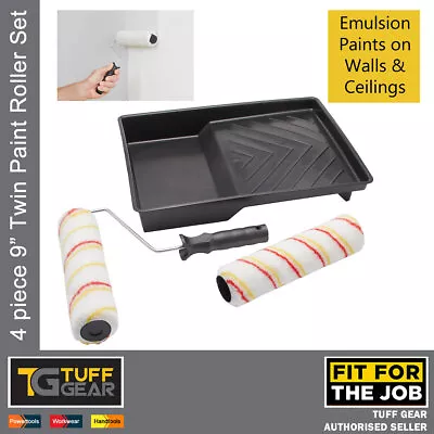 FFJ 9  Inch Roller Painters Decorators Emulsion Paint Rollers 2 X Heads + Tray • £6.95