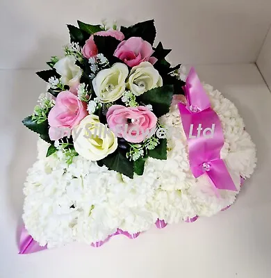 Artificial Funeral Flowers Grave Tribute Wreath Heart Dad Mum Son Nan Aunt Bro • £29.99