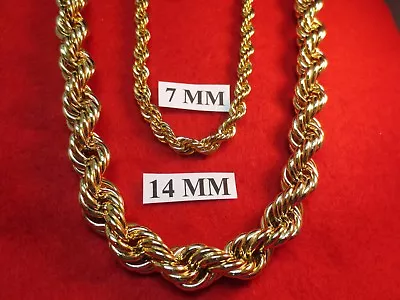 24 -36  Hip Hop 7mm- 14 Mm 14kt Gold Plated Heavy Run Dmc Bling Bling Rope Chain • $13.70