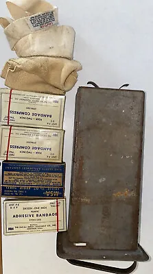 Vintage Emergency First Aid Kit MetalBox Sealed Bandages Foille • $24