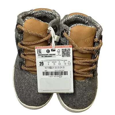 Zara Baby Toddler Kids Boys Girls Flannel Hightop Boot Sneakers Size 4 Grey New • $28