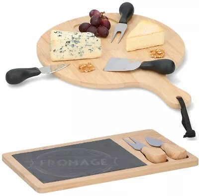Bamboo Wooden Cheese Board Set Fork Knives Kitchen Slate Christmas Present Gift • £9.95