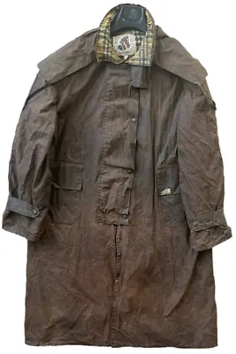 LAVENIR Wax Oilskin Coat Duster Womens L Brown Waxed Cotton Made In UK 23 • £59.95
