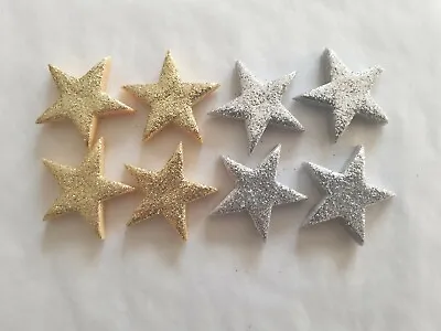 12 Glittery Gold & Silver Stars - Edible Sugar Cake Decorations / Toppers • £4.50