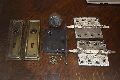 Antique Vintage Brass Plated Door Knob Plates Art Deco Mortice Locks & Hinges • $44.99