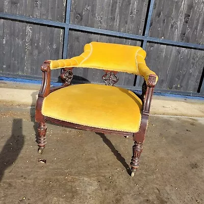 £300 • Buy Antique Detailed Captains Tub Chair Open Armchair  Victorian? Edwardian? Yellow.