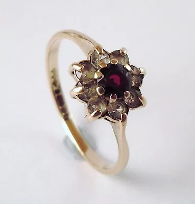 100% Genuine Vintage 9k Yellow Gold Natural Garnet & Quartz Cluster Ring Sz 5 US • $178.22