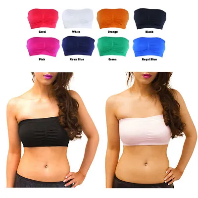 Fashion Womens Seamless Strapless Non-Padded Plain Top Tube Bandeau Bra 8529 • £6.99