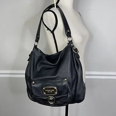 Michael Kors Hudson Downtown Purse Tote Soft Black Pebbled Leather Large Bag • $89.95