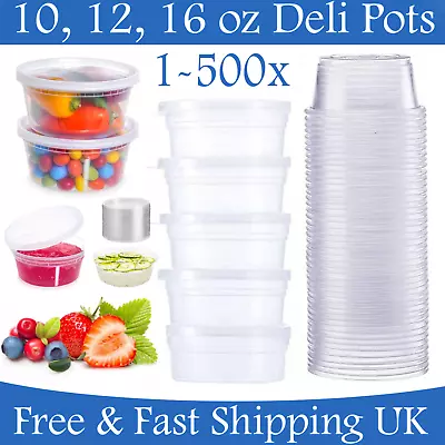 Transparent Round Plastic Food Containers With Lids Sauce Dip Storage Deli Pots • £0.99