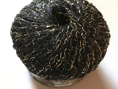 Black Gold Metallic Ladder Yarn Dark Horse Beautiful #S101 Sparkly Ribbon 50gr • $5.95