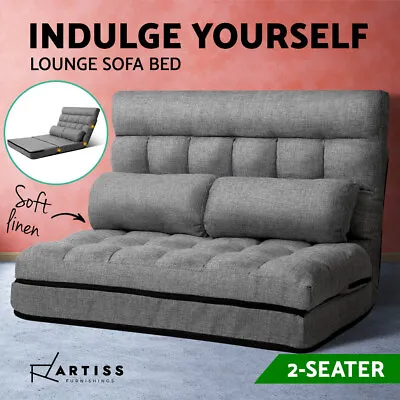 Artiss Lounge Sofa Bed Floor Recliner 2 Seater Chaise Chair Folding Fabric Grey • $119.95