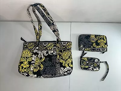 Vera Bradley Black Yellow Quilted Tote Bag Turn Key Wallet & Change Purse Set • $19.99