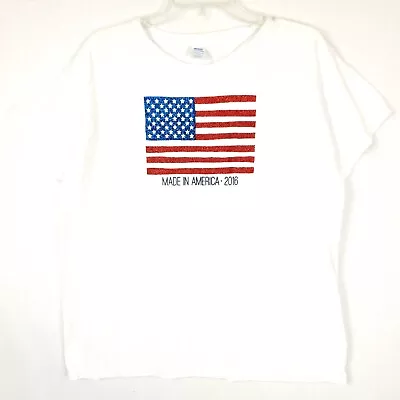 Made In America Womens T-Shirt XXL 2016 Glitter American Flag Short-Sleeve White • $13.34