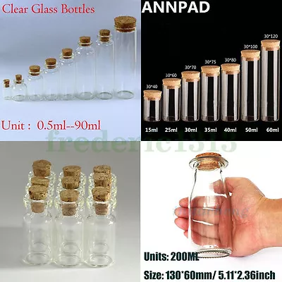 Wholesale 0.5-200ml Empty Vials Clear Glass Bottles & Corks Jars Small Bottles • $55.65