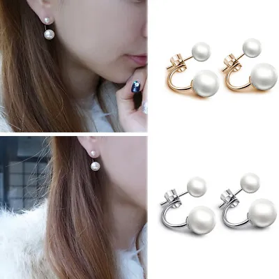 Double Side Earing Crystal Ball Stud Earrings Women's Simulated Pearl Earrings • $0.99