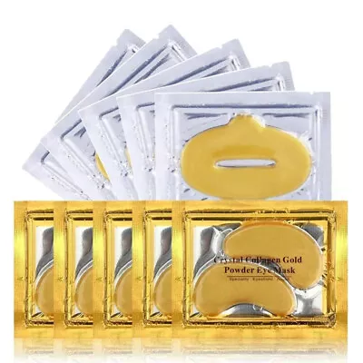 4 Eye + Lip Gold Mask Patches Collagen Crystal Gel Pad Face Anti Aging Wrinkle • £3.99