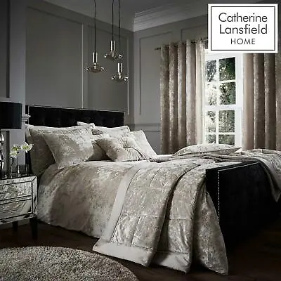 £14.95 • Buy Catherine Lansfield Crushed Velvet Duvet Covers Natural Luxury Quilt Bedding Set