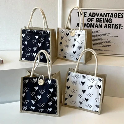 Linen Button Zipper Handbag Women Tote Large Capacity Grocery Bag Gift Bag • $6.63