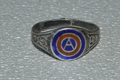  ! ANTIQUE 19th ! SILVER 800 Masonic Men's Ring Enamel  • $149.99