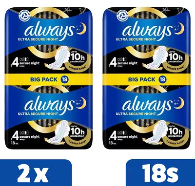 £8.99 • Buy 36 X Always Ultra Secure Night Sanitary Towels Pads Size 4 Instant Dry Wings