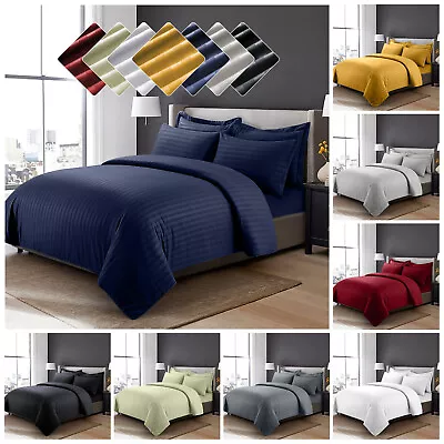 Luxury Satin Stripe Duvet Cover Quilt Covers 3Piece Bedding Set Double King Size • £16.99