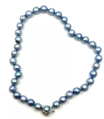 14K Solid White Gold Blue Saltwater Akoya Cultured Pearl Necklace Choker Vtg (B) • $260