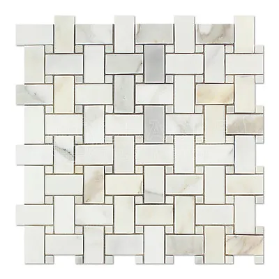 Calacatta Gold (Italian Calcutta) Marble Basketweave Mosaic Tile • $9.50
