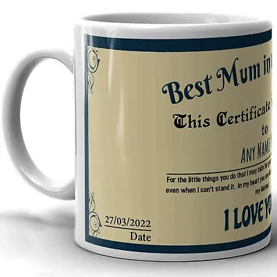 Personalised Mum Certificate Novelty Mug Present Mothers Day Gift Coffee Tea Mug • £8.99