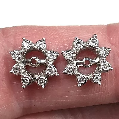 $99.99 • Buy 14K Solid White Gold With Genuine Diamonds Halo Earring Jackets 12mm 2.2 Grams