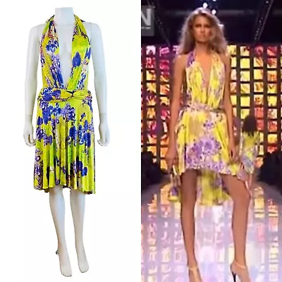 Vintage S/S 2004 Runway Versace Dress Bright Yellow Purple Orchid Floral • $1850