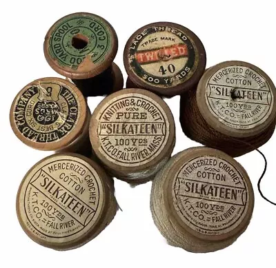 Vintage Lot 7 Clark's K. T. Lace Wooden Spool Mercerized Sewing Thread Variety • $34.95