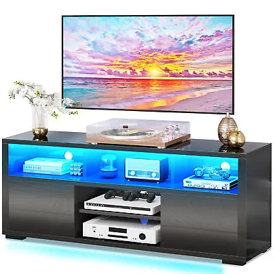 High Gloss TV Stand Cabinet Unit With LED Lights Entertainment Center For 60  TV • $113.99