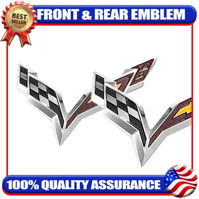 For Corvette C7 2014-19 Gloss Chrome Black Front & Rear Cross Flags Emblem DECAL • $16.22