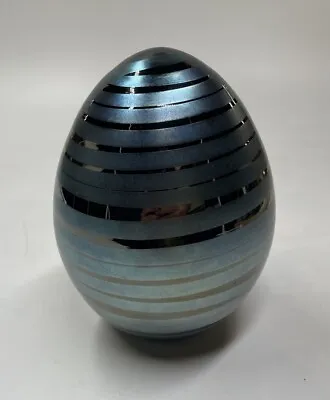 Steven Maslach SIGNED Black Blue Swirl Glass Egg Paperweight 1978 (Code 2CT1) • $55