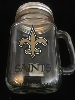 $23.99 • Buy New Orleans Saints Handled Glass Mason Jar With Lid