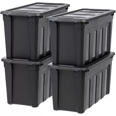 USA 31 Gallon Heavy-Duty Storage Plastic Bin Tote Container Black Set Of 4 • $148.19